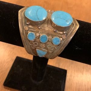 Turquoise stone and metal cuff bracelet